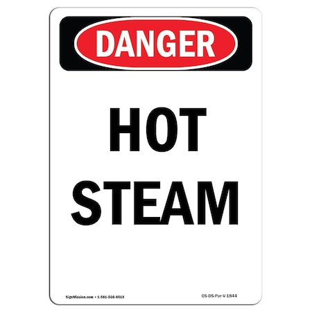 OSHA Danger Sign, Portrait Hot Steam, 7in X 5in Decal